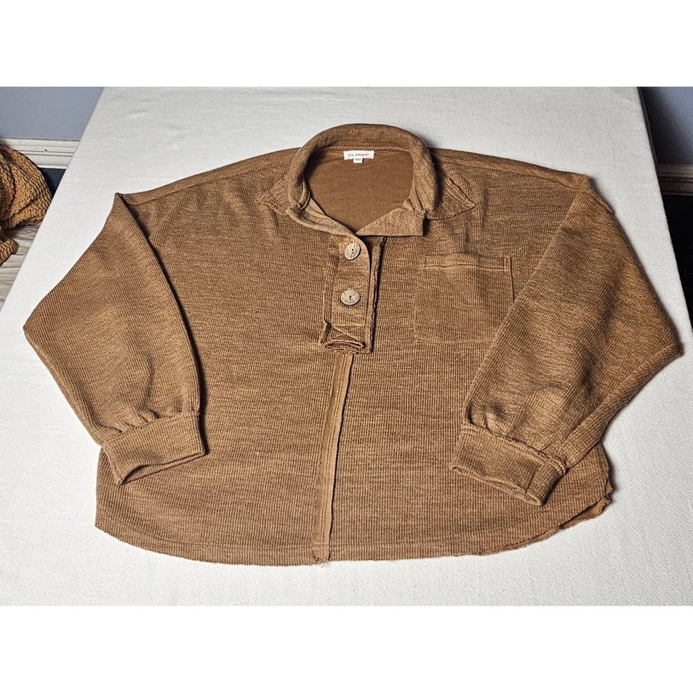 Blu Pepper Women Medium Brown Ribbed Knit Oversized Pullover Top